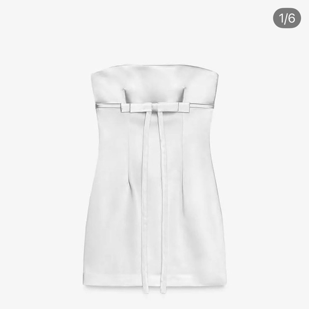 Zara Strapless silver Mini Dress with Front bow Detail